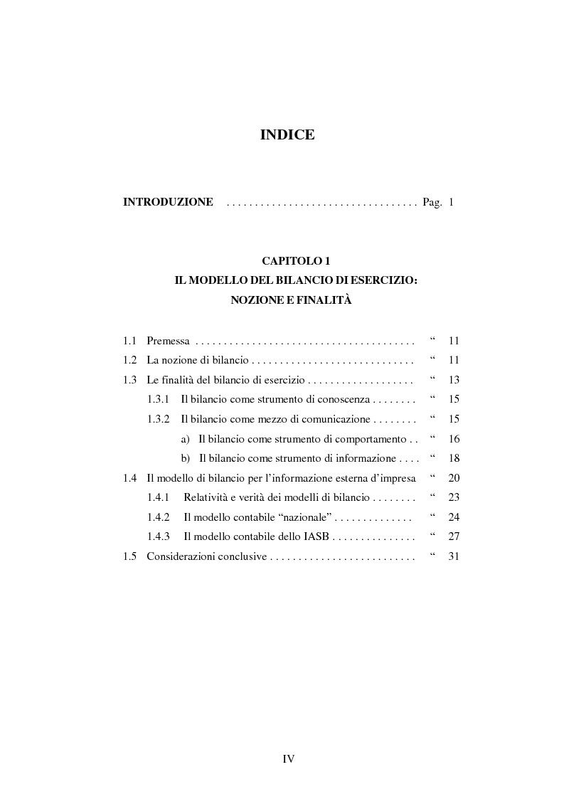 Indice della tesi: L'applicazione degli IAS/IFRS al bilancio di esercizio, Pagina 1