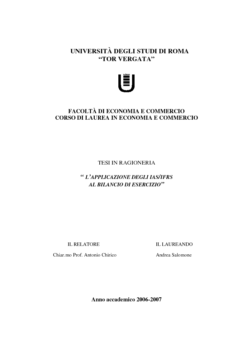 Anteprima della tesi: L'applicazione degli IAS/IFRS al bilancio di esercizio, Pagina 1