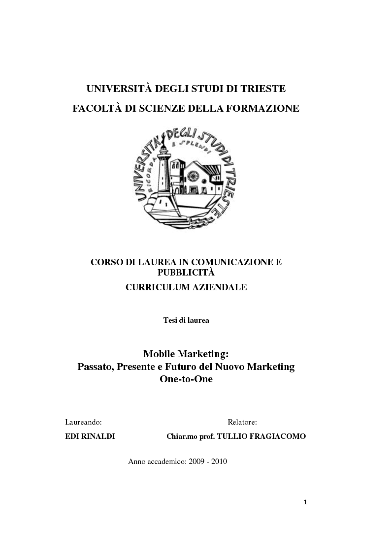 Anteprima della tesi: Mobile marketing. Passato, presente e futuro del nuovo marketing one to one, Pagina 1