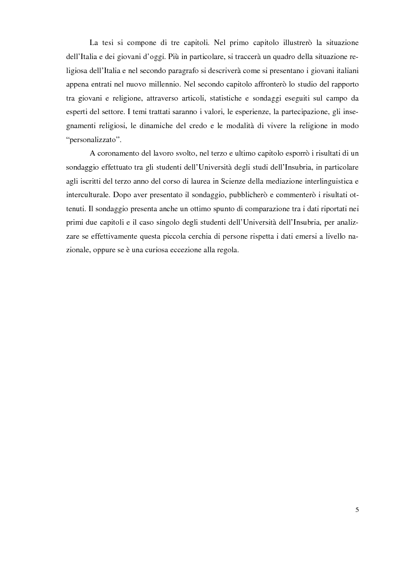 Anteprima della tesi: I giovani e la religione, tra coerenza e contraddizione. Un'indagine tra gli studenti del corso di mediazione dell'Università dell'Insubria., Pagina 3