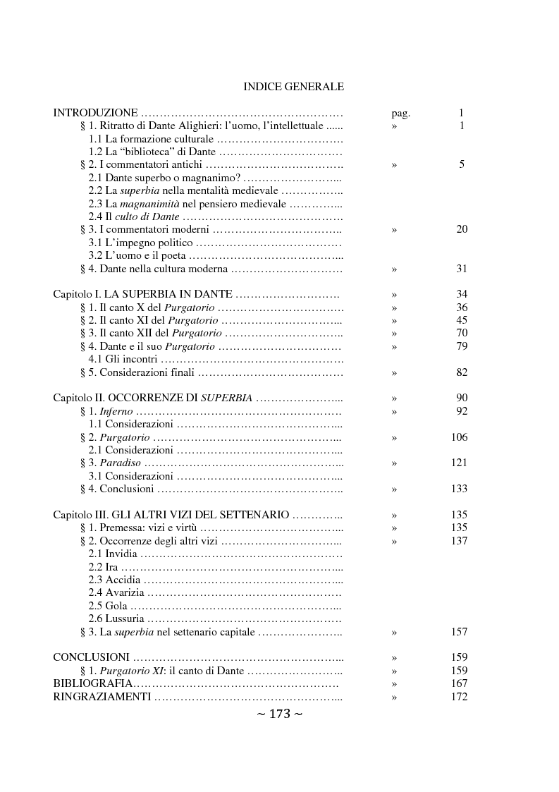 Indice della tesi: La superbia in Dante: intimo conflitto tra desiderio di gloria e consapevolezza della sua vanità, Pagina 1