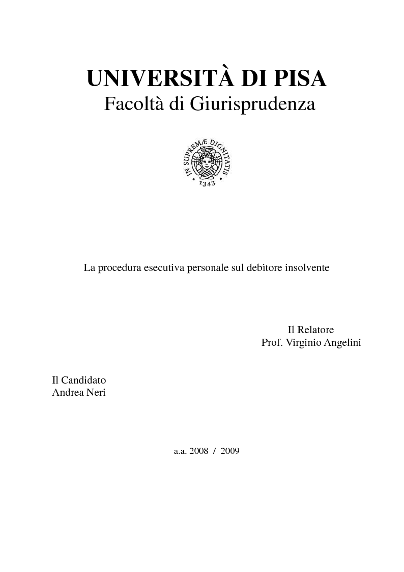 Anteprima della tesi: La procedura esecutiva personale sul debitore insolvente, Pagina 1