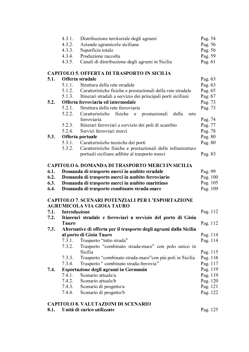 Indice della tesi: Il nodo logistico di Gioia Tauro a servizio della Sicilia. Potenzialità e criticità per il settore agrumicolo., Pagina 2