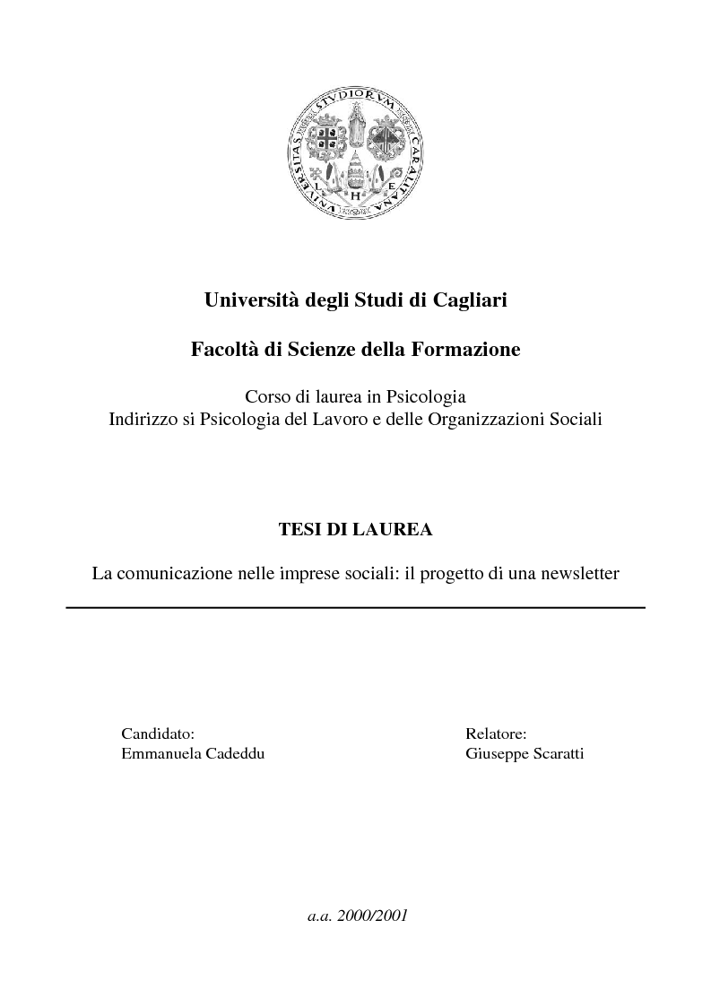 Anteprima della tesi: La comunicazione nelle imprese sociali: il progetto di una newsletter, Pagina 1