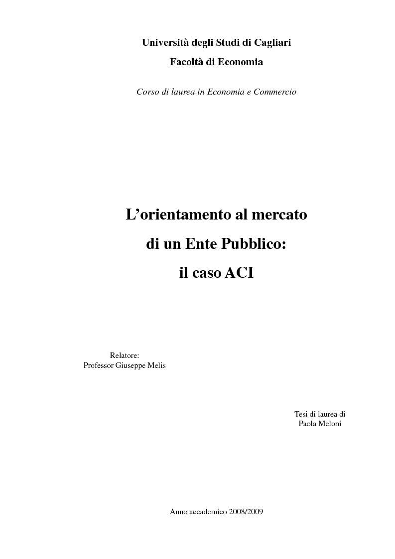 Anteprima della tesi: L'orientamento al mercato di un Ente Pubblico: il caso ACI, Pagina 1