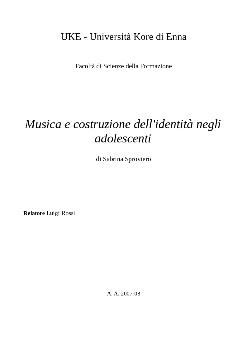 Anteprima della tesi: Musica e costruzione dell'identità negli adolescenti, Pagina 1