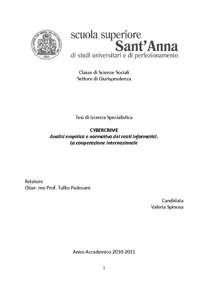 Anteprima della tesi: Cybercrime. Analisi empirica e normativa dei reati informatici. La cooperazione internazionale., Pagina 1