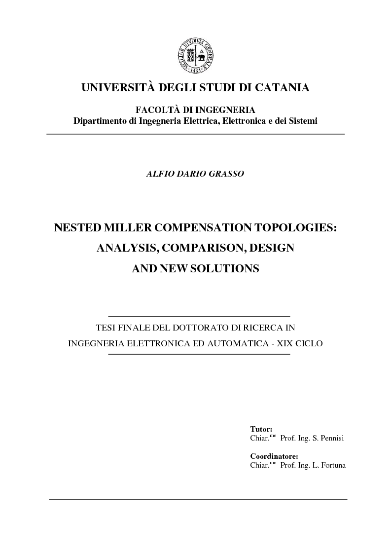 Anteprima della tesi: Nested Miller Compensation topologies: analysis, comparison, design and new solutions, Pagina 1