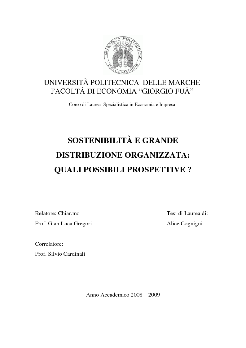 Anteprima della tesi: Sostenibilità e grande distribuzione organizzata: quali possibili prospettive?, Pagina 1