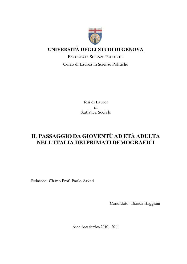 Anteprima della tesi: Il passaggio da gioventù ad età adulta nell'Italia dei primati demografici, Pagina 1