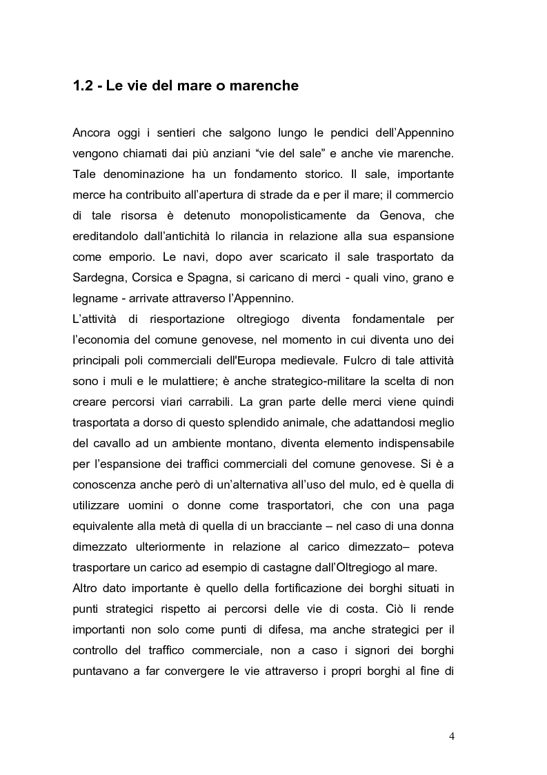 Anteprima della tesi: Le vie Marenche Vie di passaggio per uomini e merci fra Genova e Oltregiogo, Pagina 4