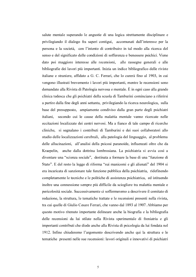 Anteprima della tesi: Per la storia della psichiatria: istituzionalizzazione e dibattito scientifico, Pagina 4