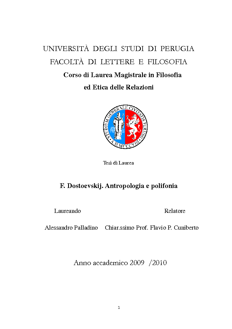 Anteprima della tesi: F. Dostoevskij. Antropologia e polifonia, Pagina 1