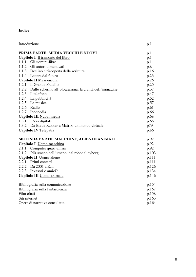 Indice della tesi: La comunicazione nella fantascienza, Pagina 1