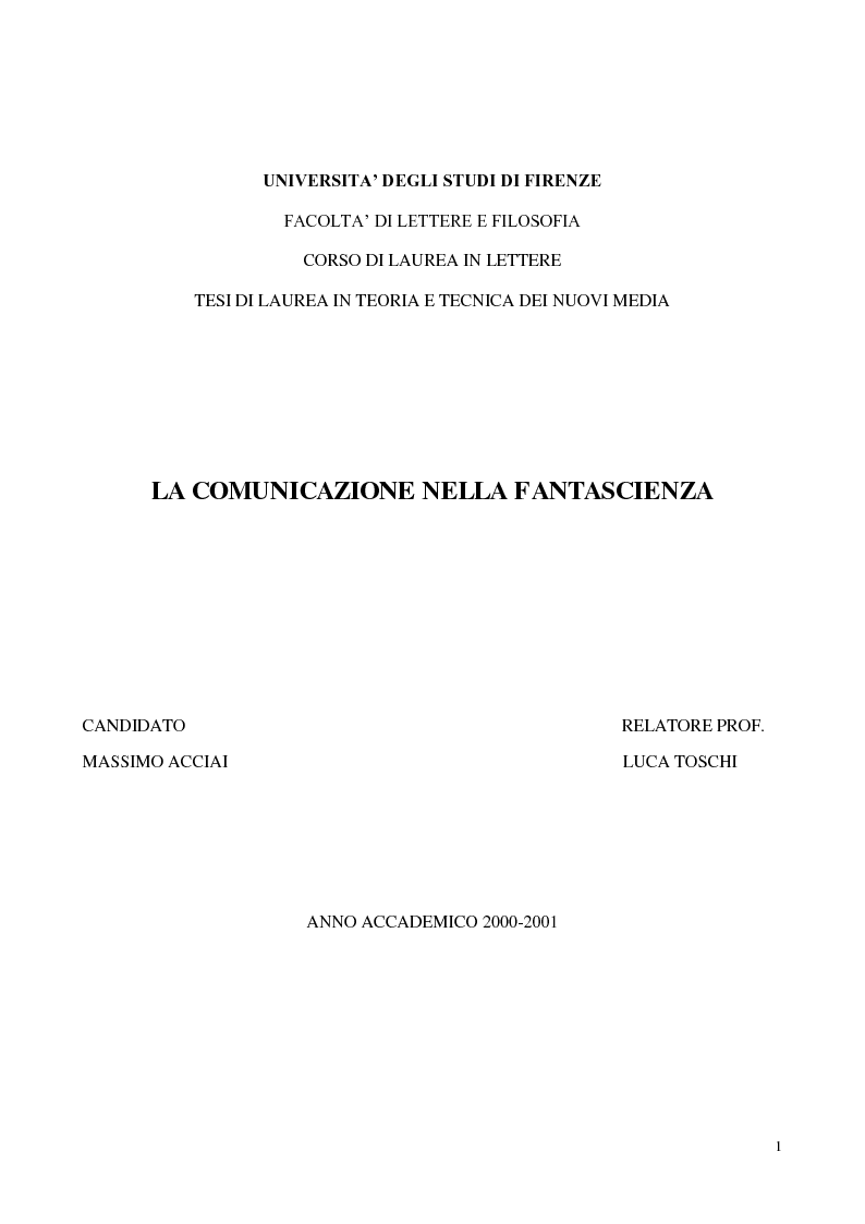 Anteprima della tesi: La comunicazione nella fantascienza, Pagina 1