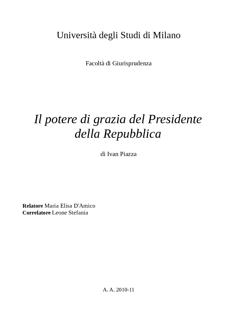 Anteprima della tesi: Il potere di grazia del Presidente della Repubblica, Pagina 1