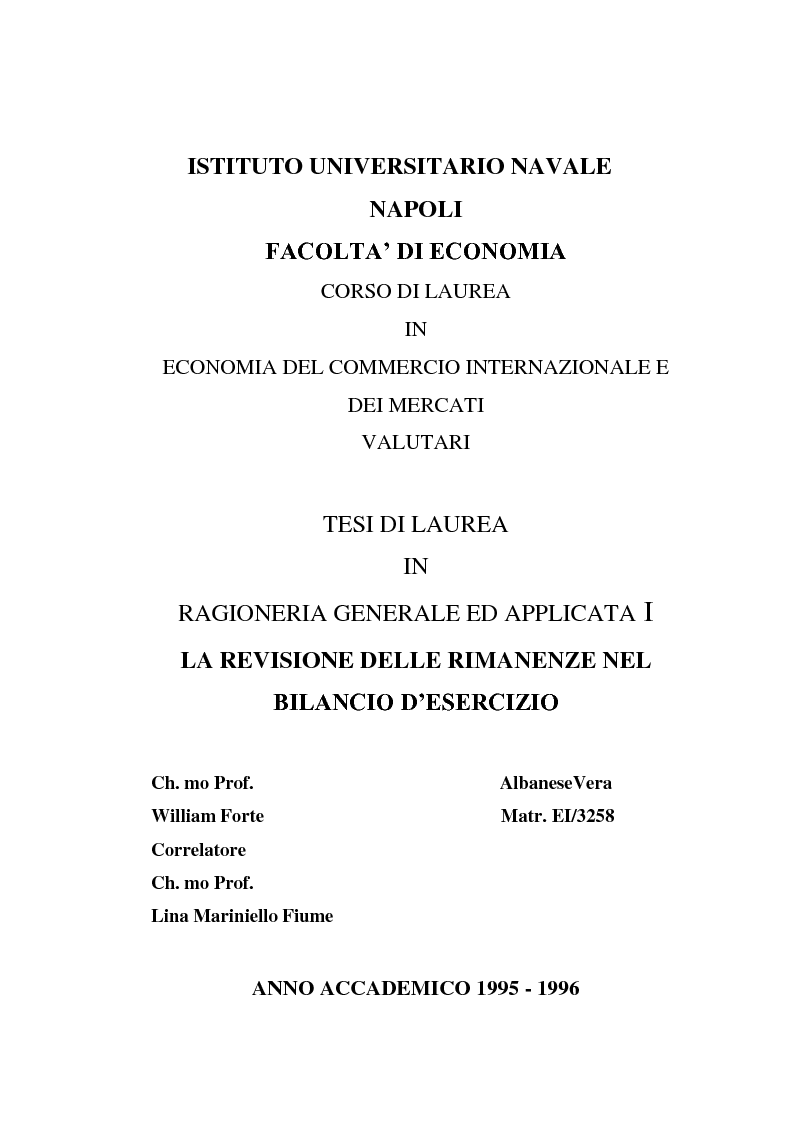 Anteprima della tesi: La revisione delle rimanenze nel bilancio d'esercizio, Pagina 1