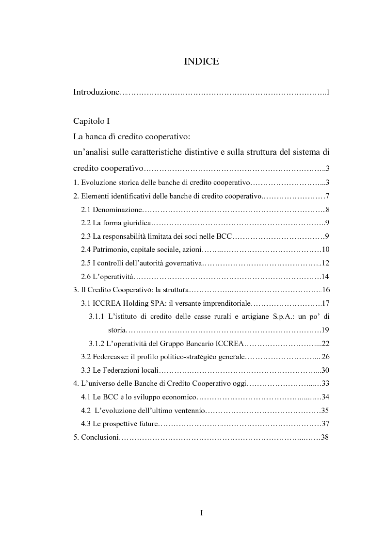 Indice della tesi: Le strategie delle banche di credito cooperativo nel settore dell'intermediazione mobiliare, Pagina 1
