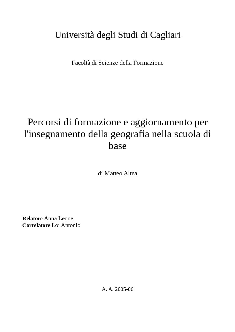Anteprima della tesi: Percorsi di formazione e aggiornamento per l'insegnamento della geografia nella scuola di base, Pagina 1