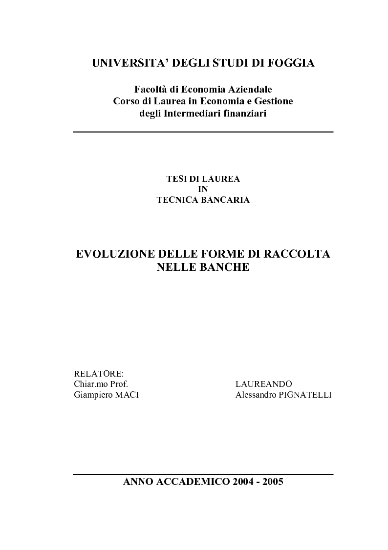 Anteprima della tesi: L'evoluzione delle forme di raccolta nelle banche, Pagina 1