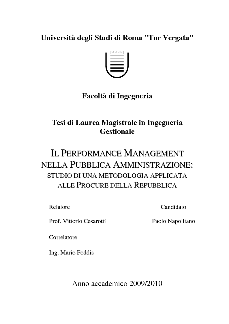 Anteprima della tesi: Il Performance Management nella Pubblica Amministrazione: studio di una metodologia applicata alle Procure della Repubblica, Pagina 1