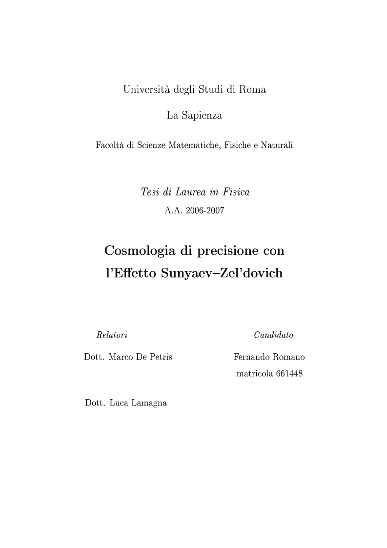 Anteprima della tesi: Cosmologia di precisione con l'Effetto Sunyaev-Zel'dovich, Pagina 1