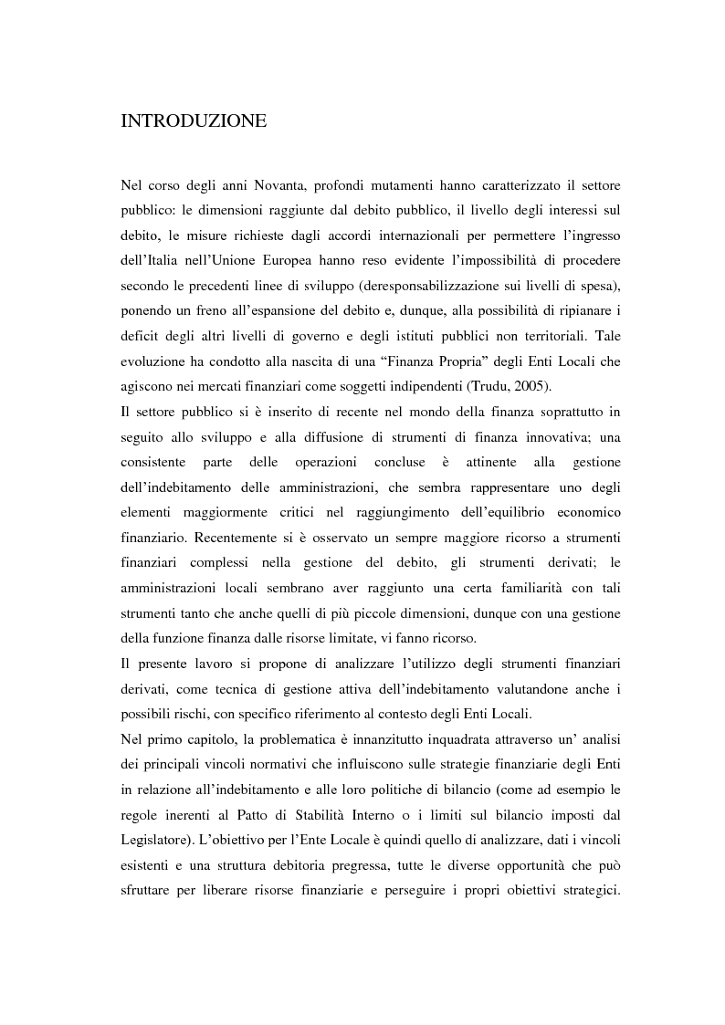 Anteprima della tesi: Strumenti Finanziari Derivati negli Enti Locali: margini di utilità e rischi, Pagina 4