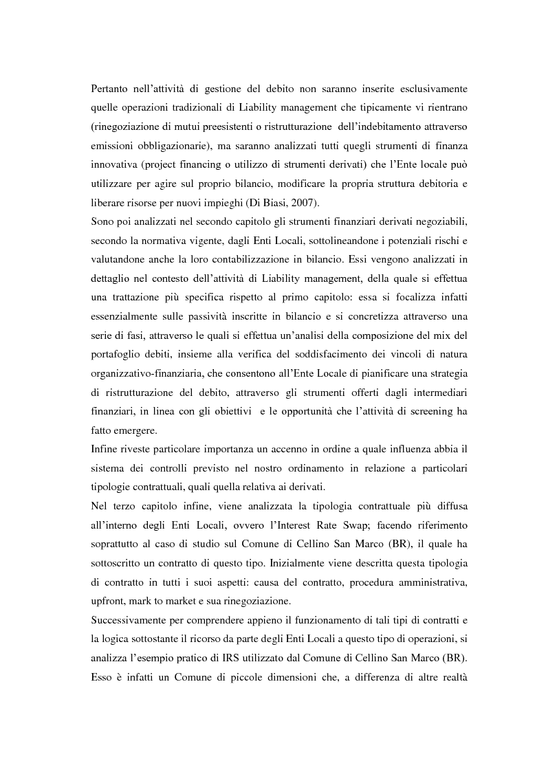 Anteprima della tesi: Strumenti Finanziari Derivati negli Enti Locali: margini di utilità e rischi, Pagina 5
