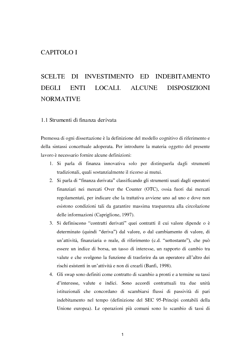 Anteprima della tesi: Strumenti Finanziari Derivati negli Enti Locali: margini di utilità e rischi, Pagina 7