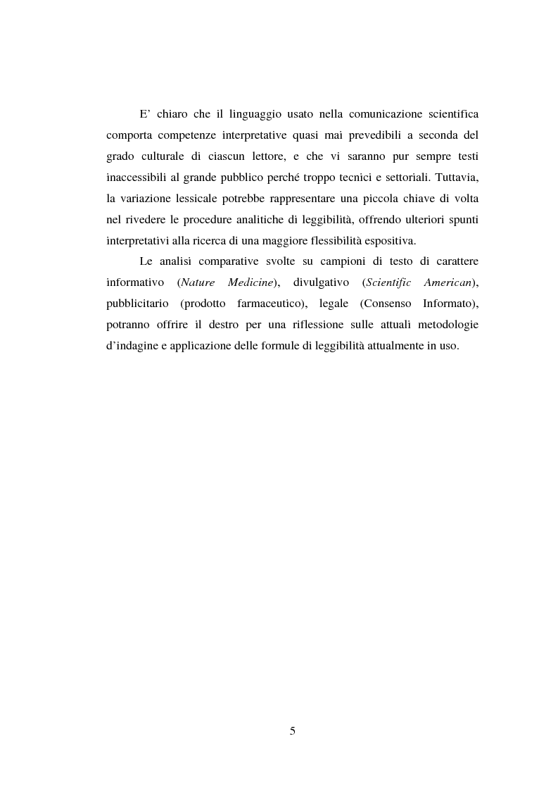 Anteprima della tesi: Comunicazione Scientifica, Leggibilità, Divulgazione, Pagina 6