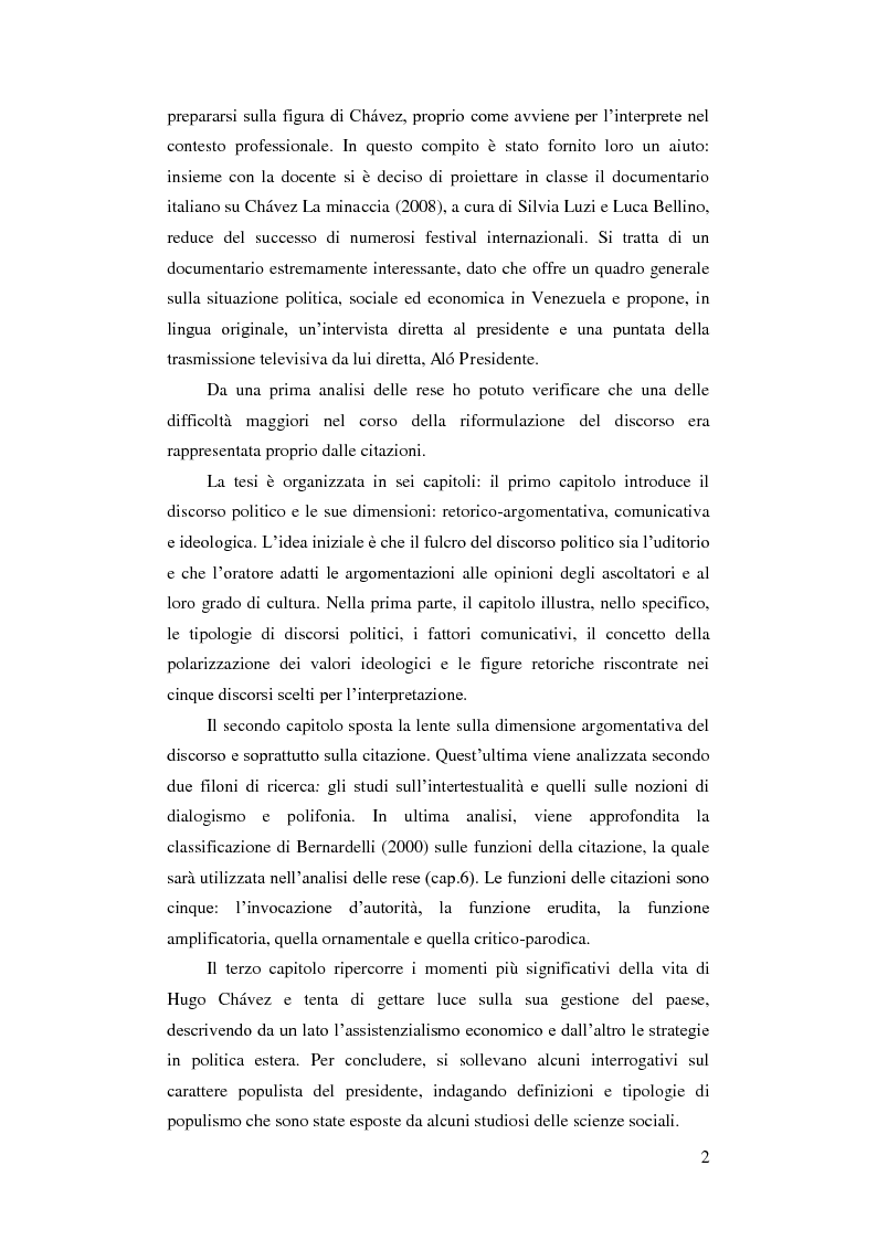 Anteprima della tesi: Resa delle citazioni nell'interpretazione consecutiva dei discorsi di Hugo Chávez, Pagina 5