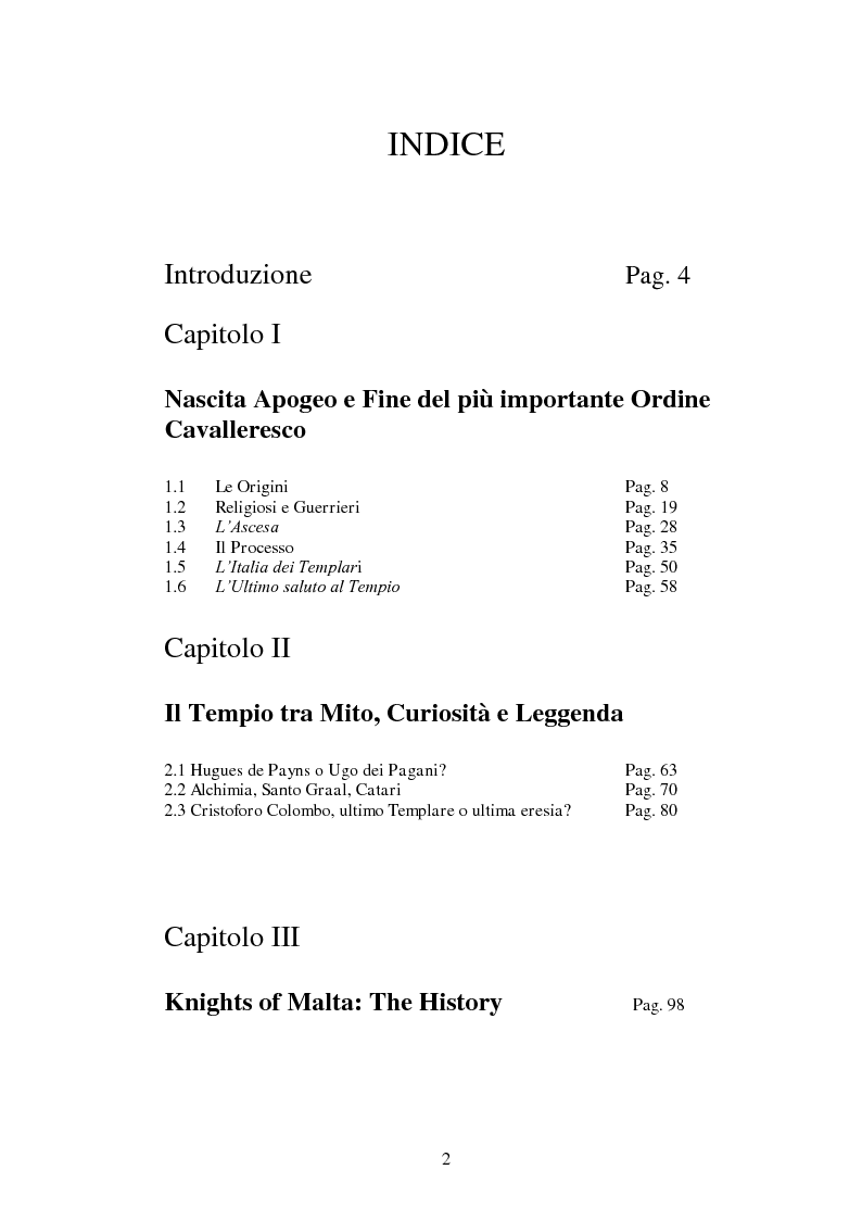 Indice della tesi: I Templari tra Storia e Mito, Pagina 1