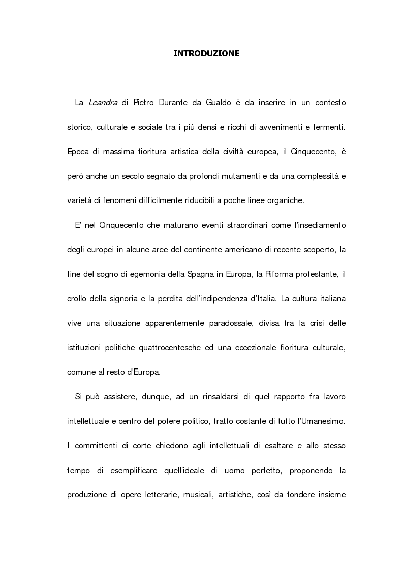 Anteprima della tesi: Un poema cavalleresco in sesta rima: Il libro d'arme e d'amore chiamato ''Leandra'' di Pietro Durante da Gualdo, Pagina 3