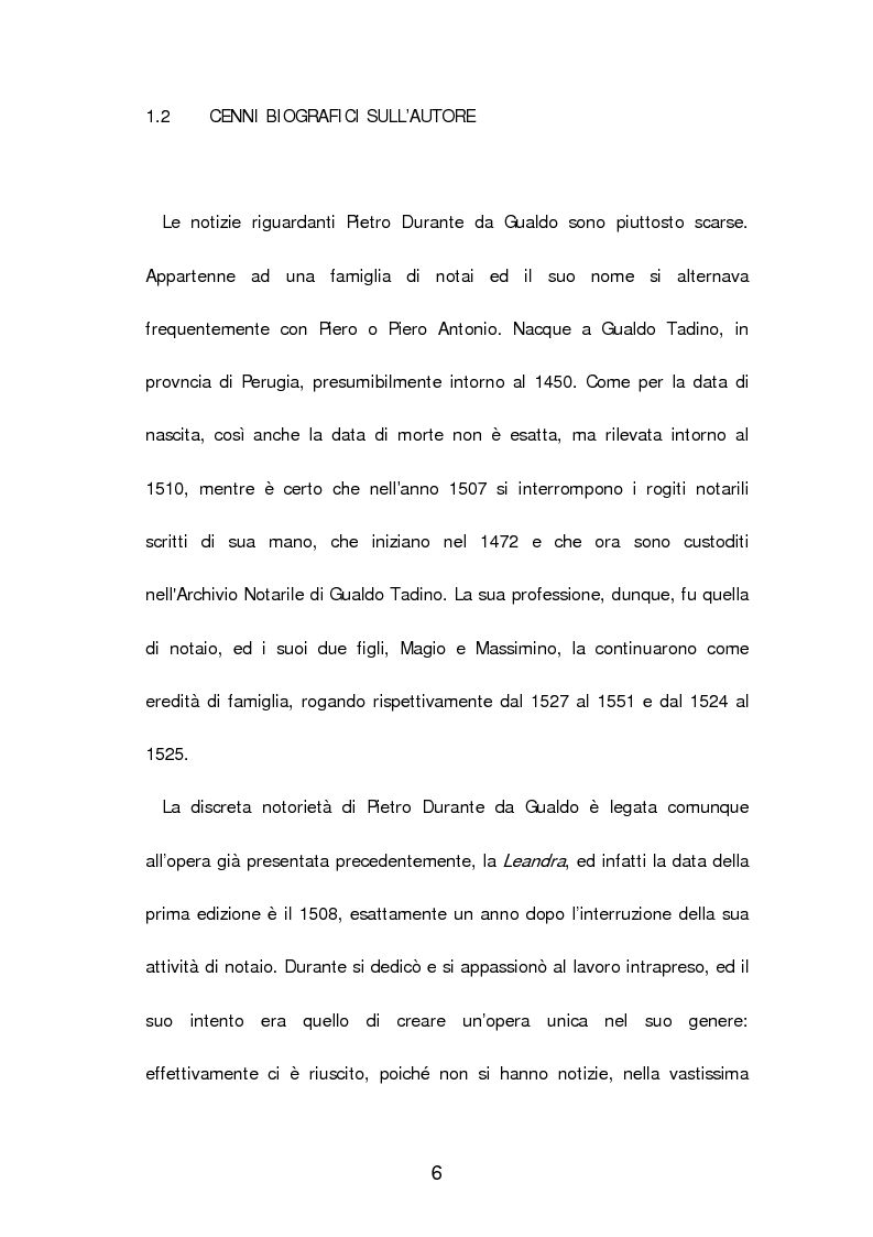 Anteprima della tesi: Un poema cavalleresco in sesta rima: Il libro d'arme e d'amore chiamato ''Leandra'' di Pietro Durante da Gualdo, Pagina 8