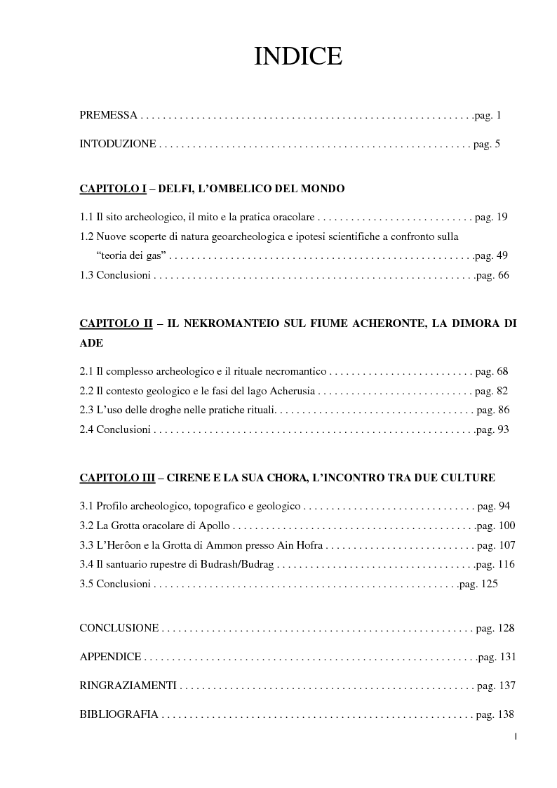 Indice della tesi: Geoarcheologia del santuari mantici, Pagina 1