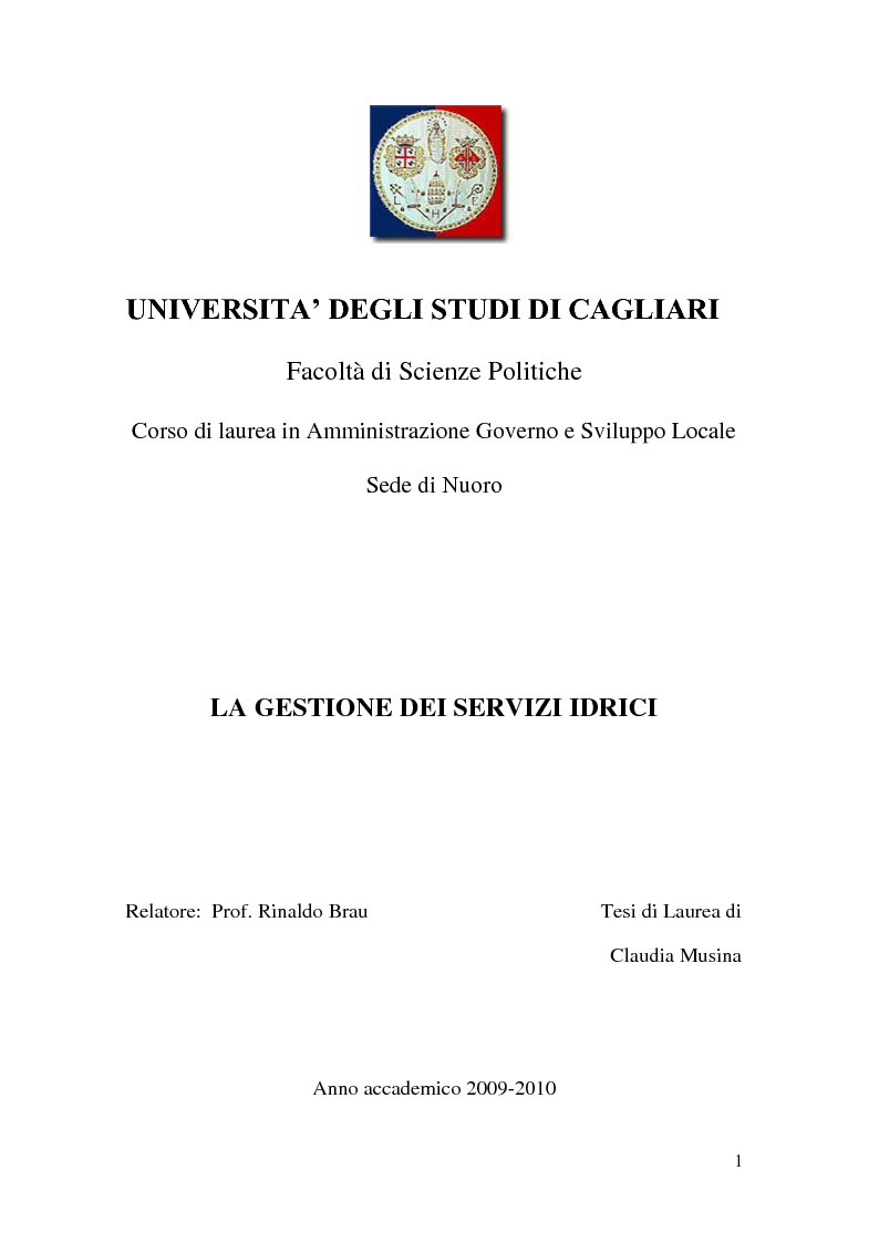 Anteprima della tesi: La gestione dei servizi idrici, Pagina 1