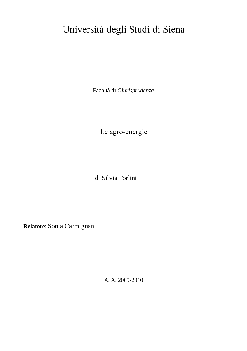 Anteprima della tesi: Le agro-energie, Pagina 1