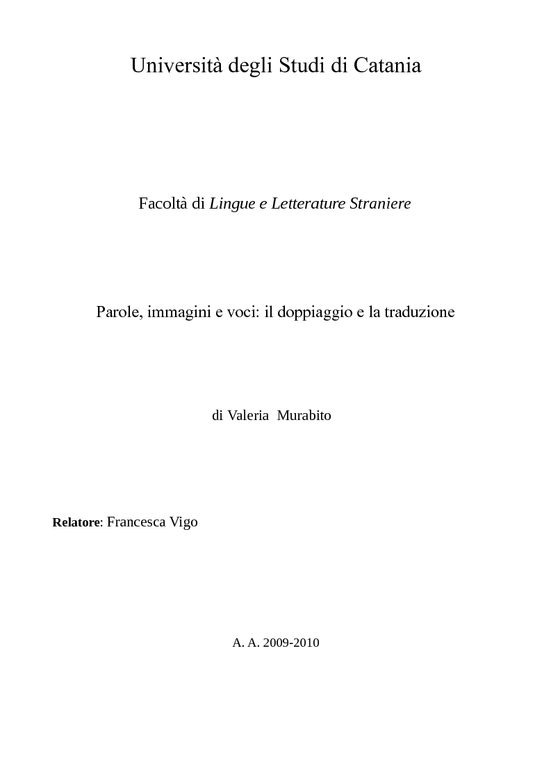 Anteprima della tesi: Parole, immagini e voci: il doppiaggio e la traduzione., Pagina 1