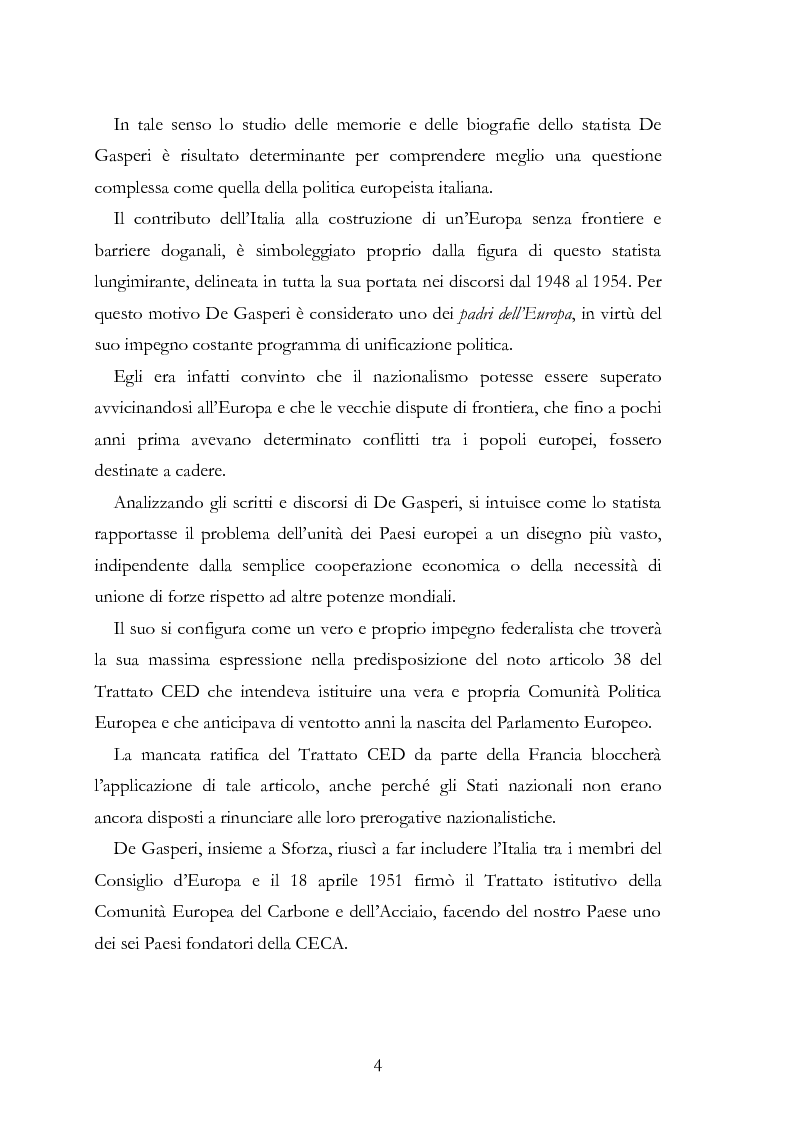 Anteprima della tesi: L’Europa secondo De Gasperi: proposte istituzionali e prospettive teoriche negli anni della ricostruzione, Pagina 3