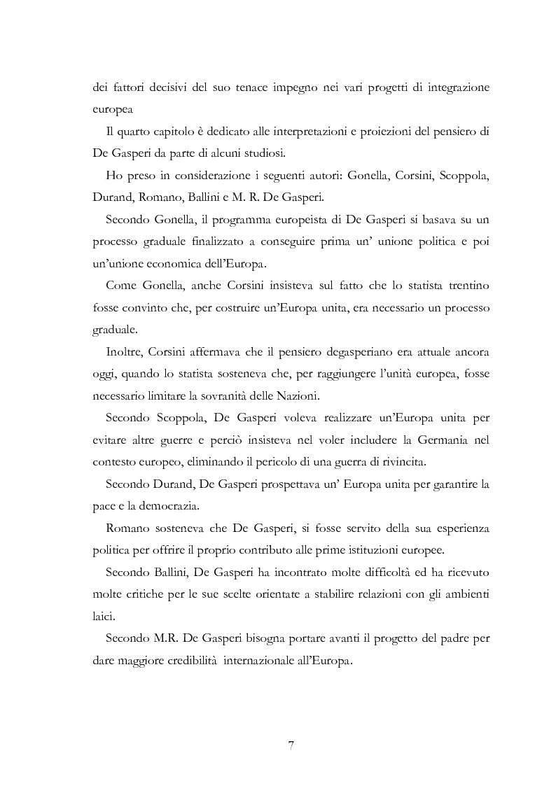 Anteprima della tesi: L’Europa secondo De Gasperi: proposte istituzionali e prospettive teoriche negli anni della ricostruzione, Pagina 6