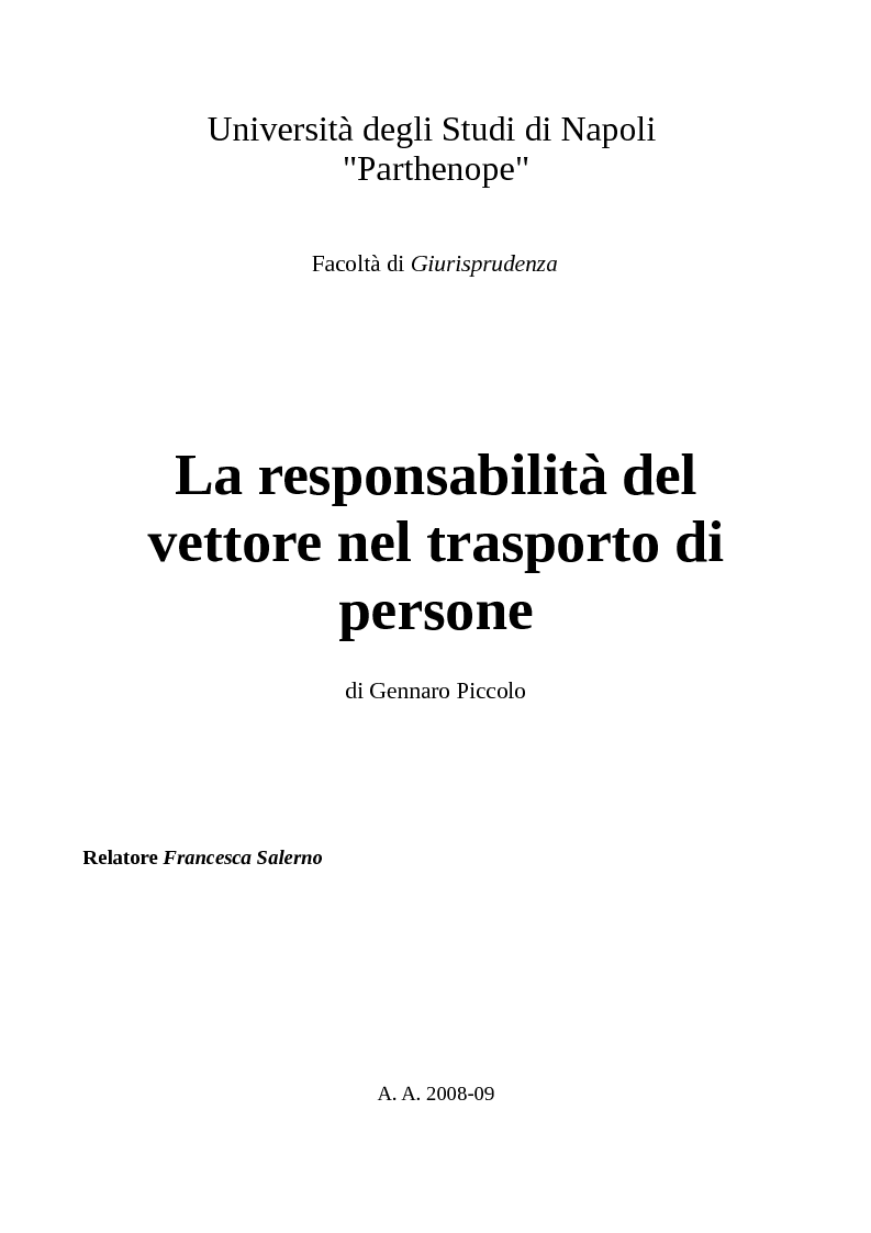 Anteprima della tesi: La responsabilità del vettore nel trasporto di persone, Pagina 1