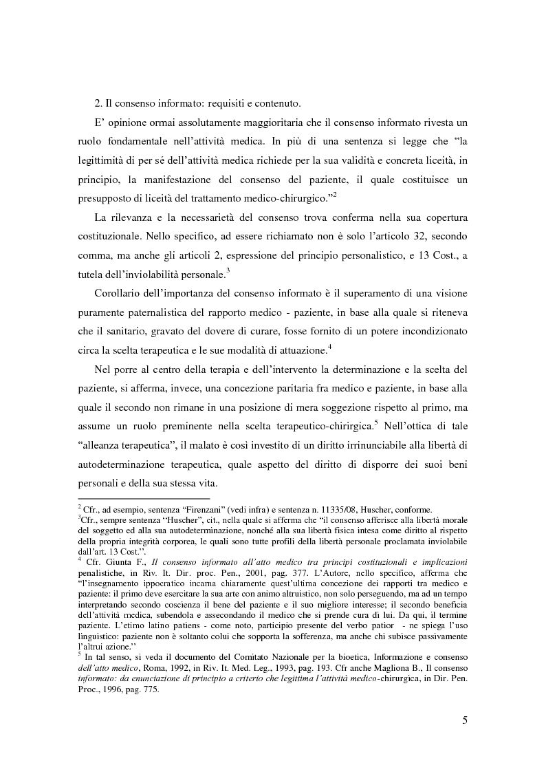 Anteprima della tesi: Il ruolo del consenso informato nella responsabilità medica: una questione aperta anche dopo l'intervento delle Sezioni Unite (Cass., SSUU, 18 dicembre 2008, Giulini), Pagina 4