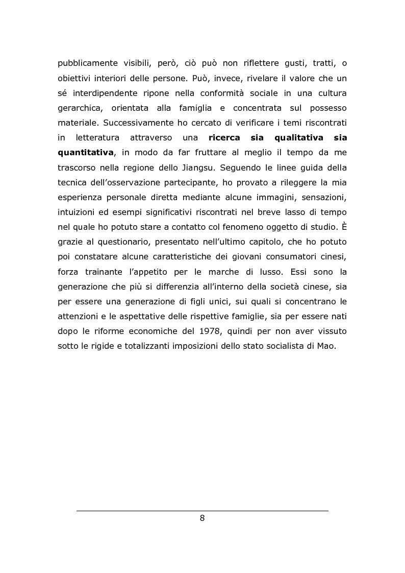 Anteprima della tesi: Consumo vistoso e di status nella ''nuova'' Cina urbana: ricerca ed osservazione nello Jiangsu, Pagina 5