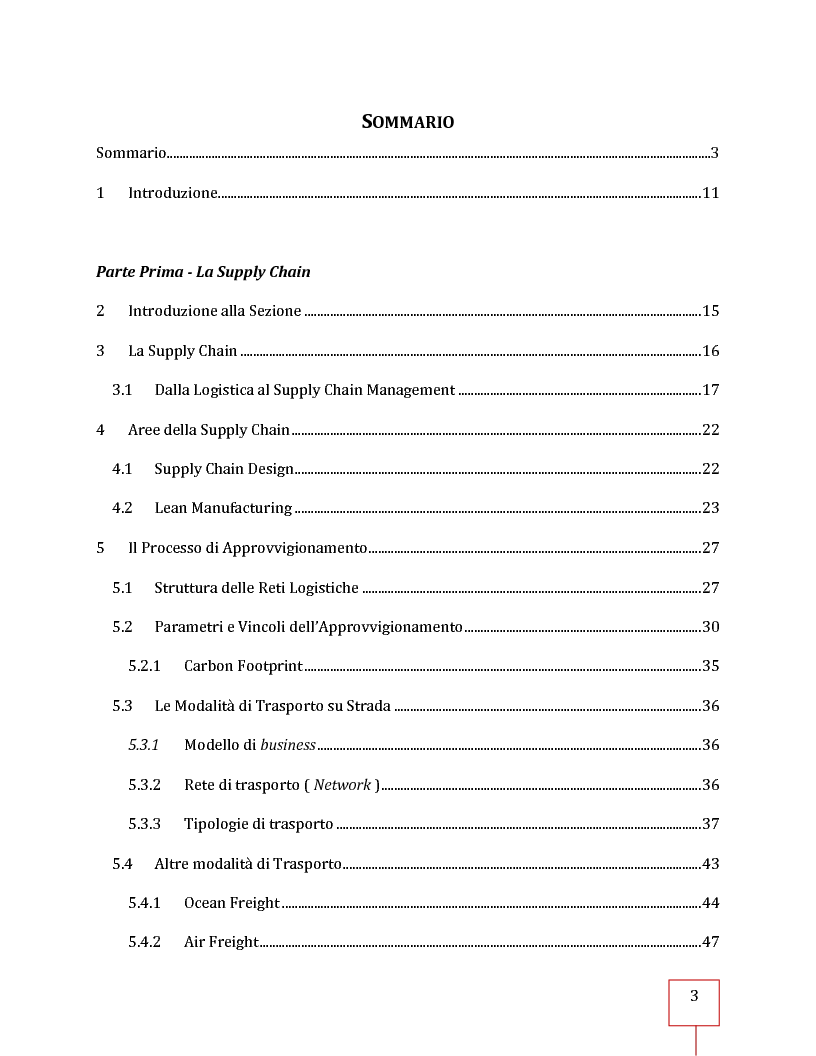 Indice della tesi: Performance Management applicato ad una Supply Chain: il caso CNH Italia Spa, Pagina 1
