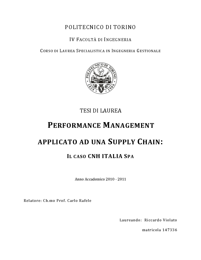 Anteprima della tesi: Performance Management applicato ad una Supply Chain: il caso CNH Italia Spa, Pagina 1