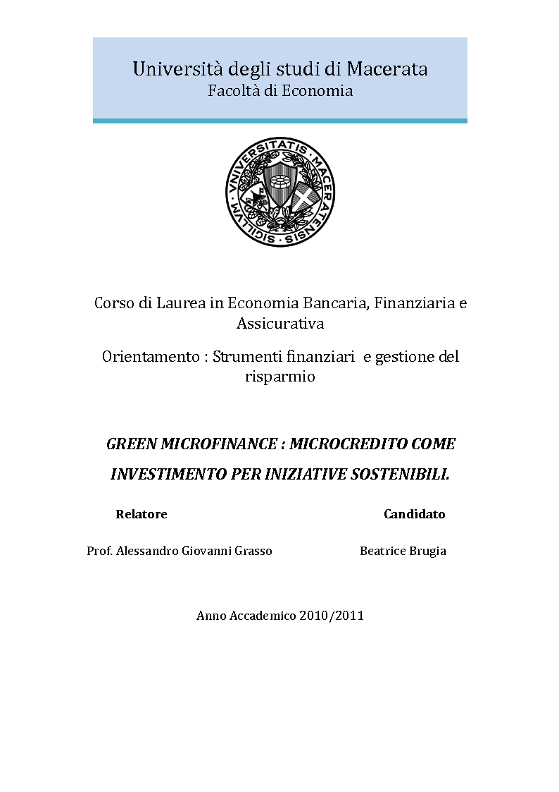 Anteprima della tesi: Green microfinance: microcredito come investimento per iniziative sostenibili, Pagina 1