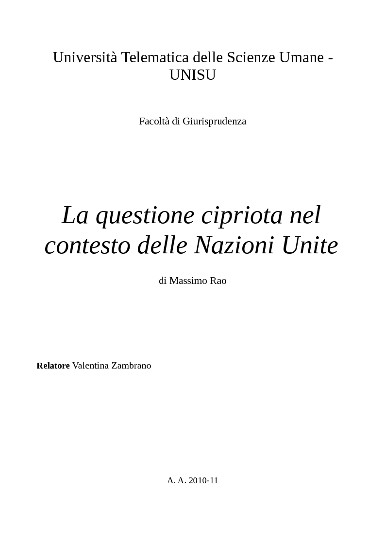 Anteprima della tesi: La questione cipriota nel contesto delle Nazioni Unite, Pagina 1