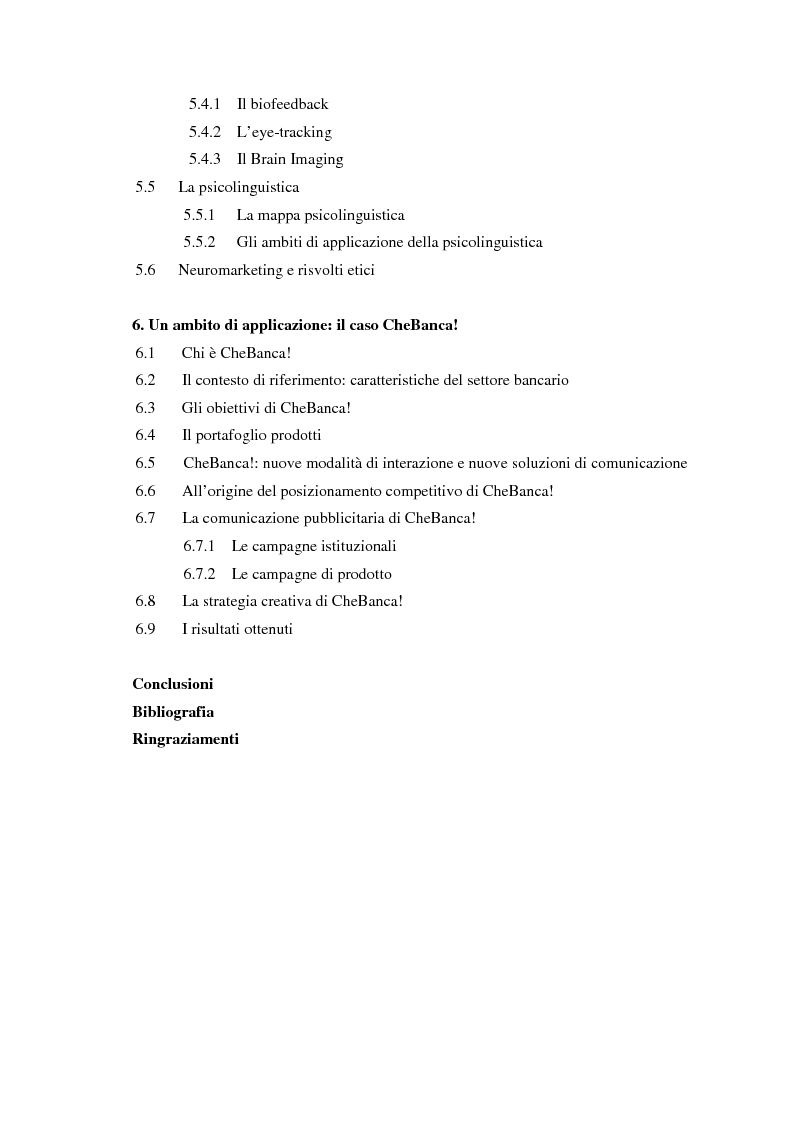 Indice della tesi: Il ruolo delle emozioni in pubblicità: analisi del caso aziendale CheBanca!, Pagina 2