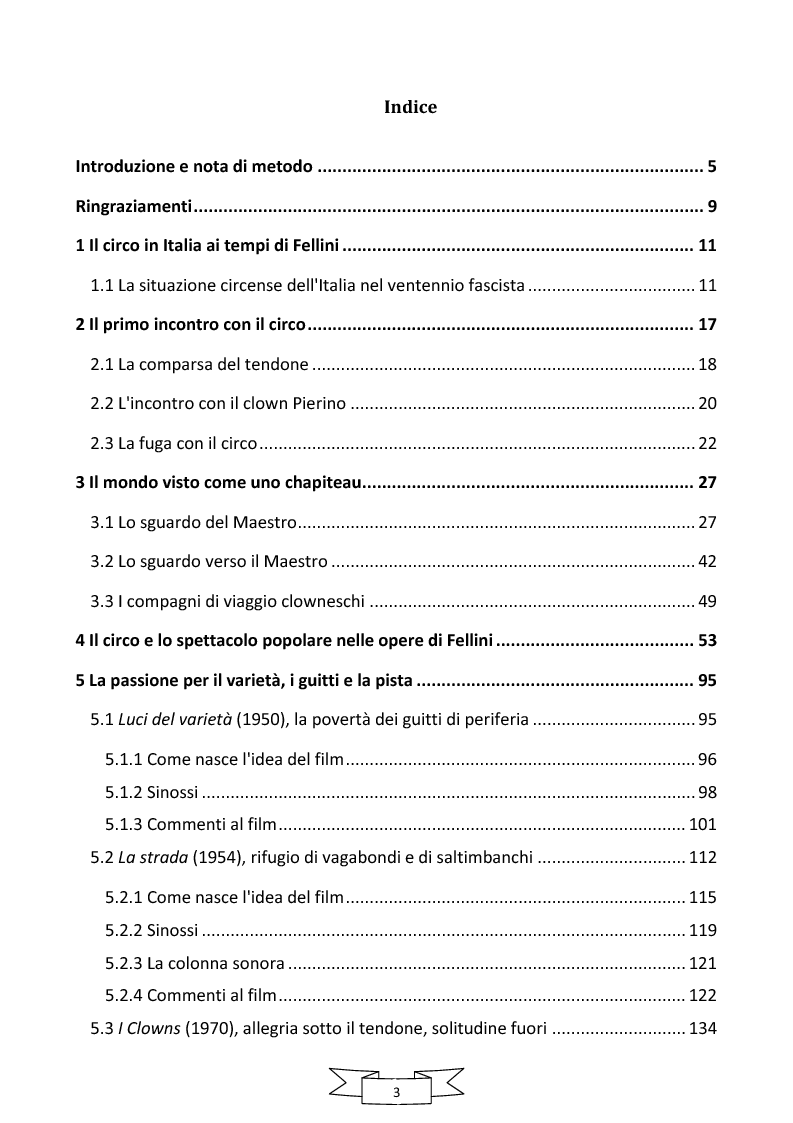 Indice della tesi: Fellini e il circo. Analisi di una passione, Pagina 1