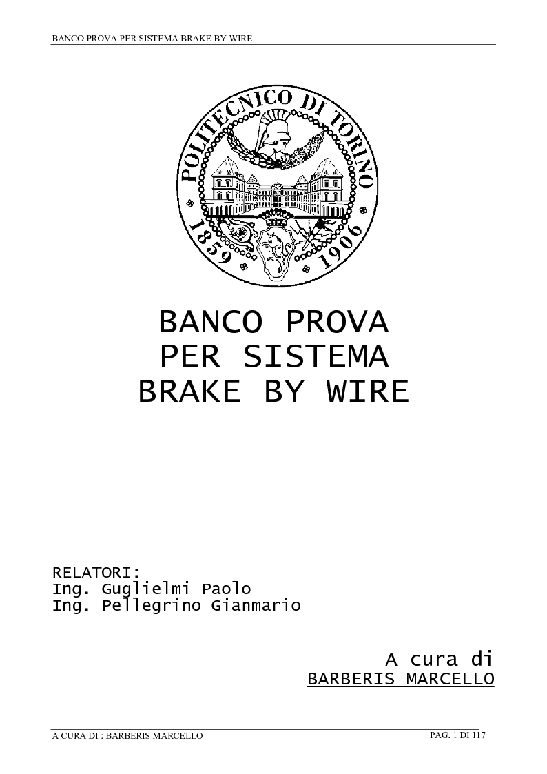 Anteprima della tesi: Banco prova per sistemi Brake by Wire, Pagina 1